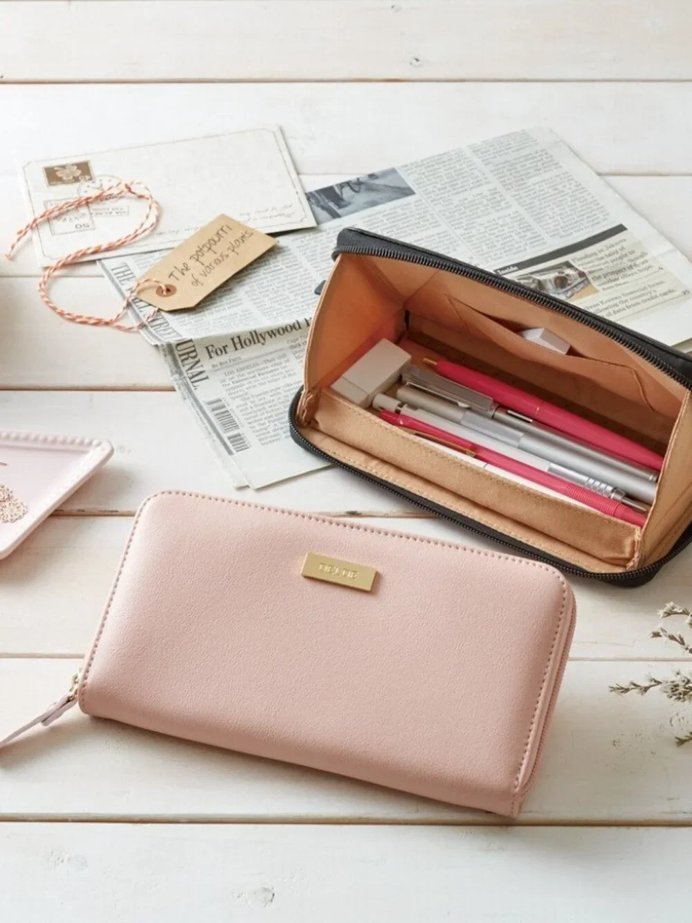 NEW Japanese Sunstar Stationery Delde Flat Pouch - Pink Pencil Case